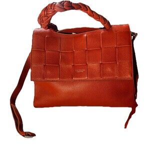 Lia Numa Leather Tote Satchel Woven Tan Large Purse Made in Italy Burnt Orange